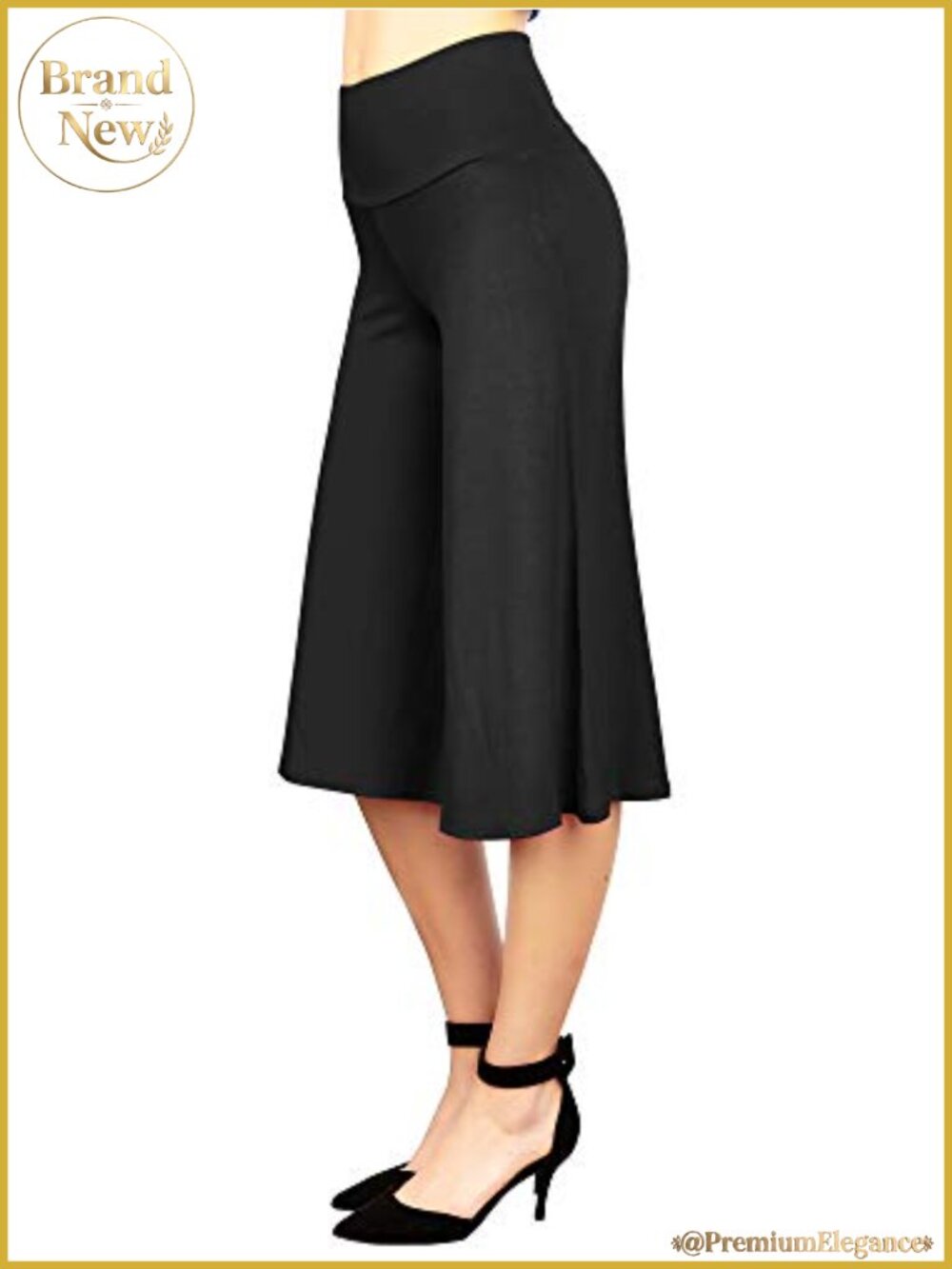 Womens High Waist Wide Leg Palazzo Gaucho Capri Pants Stretch Pull-On